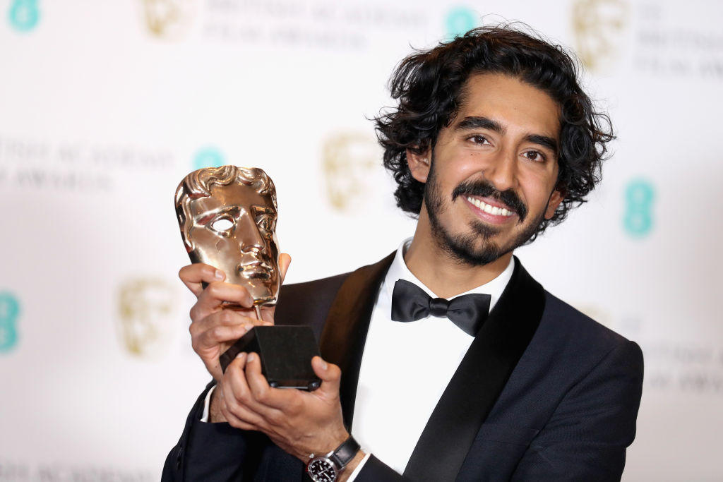 LONDON, ENGLAND - FEBRUARY 12: Supporting Actor winner Dev Patel poses with his award in the winners room during the 70th EE British Academy Film Awards (BAFTA) at Royal Albert Hall on February 12, 2017 in London, England. (Photo by Chris Jackson/Getty Images)