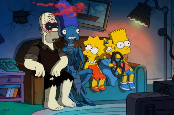 Simpson - Treehouse of Horror XXIV - Guillermo Del Toro - famiglia sul divano