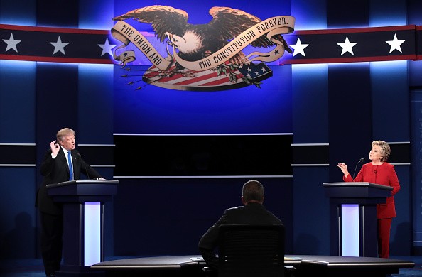 during the Presidential Debate at Hofstra University on September 26, 2016 in Hempstead, New York. The first of four debates for the 2016 Election, three Presidential and one Vice Presidential, is moderated by NBC's Lester Holt.