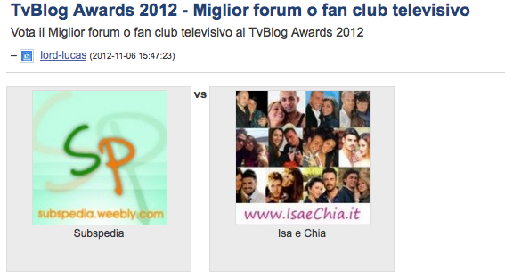 TvBlog Awards 2012 - Miglior forum o fan club televisivo