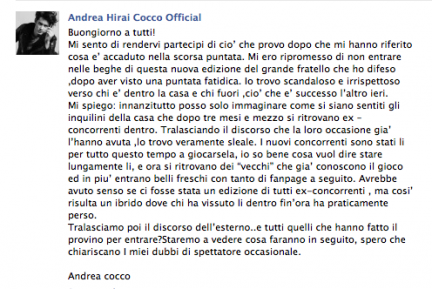 Andrea Cocco contro il Grande Fratello