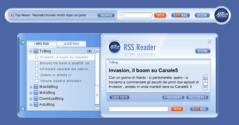 TvBlog sul RSS Reader di Alice