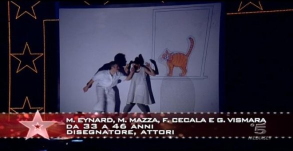 Eynard, Mazza, Cecala, Vismara - disegnatori attori di Italia's got talent