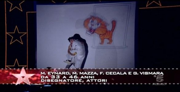 Eynard, Mazza, Cecala, Vismara - disegnatori attori di Italia's got talent