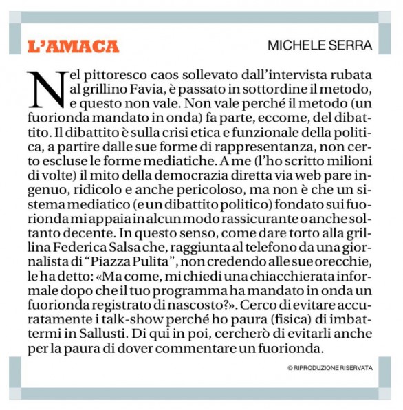 Michele Serra, L'Amaca del 13 settembre 2012