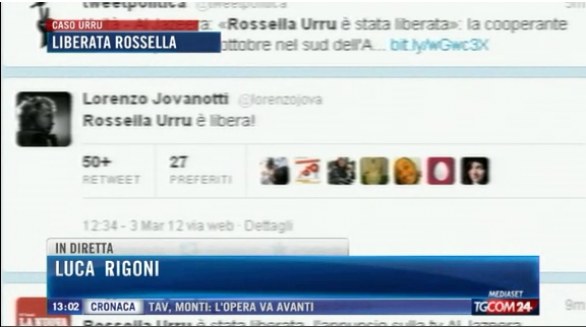 Rossella Urru libera - La notizia data da Rai News e Tgcom24